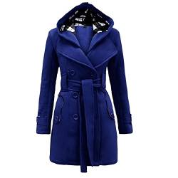 Godoboo Damen Mantel Warme Wintermantel Lange mit Kapuze Zweireihige Revers Winterjacke Trenchcoat Outwear Mit Taschen GüRtel Übergangsmantel Winter Elegant Outdoorjacke von Godoboo