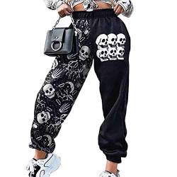 Godoboo Damen Sporthosen Jogginghose Lang Yogahose Freizeithose mit Taschen Bequem Aufdruck Kordelzug Laufhosen Baumwolle High Waist Trainingshose Sweathose für Frauen von Godoboo