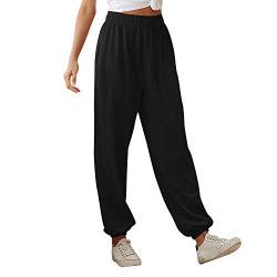 Godoboo Damen Sporthosen Lang Jogginghose Damen Hosen Hohe Taile Traininghose Lockere Jogginghose Trainingshose für Fitness Sporthose Freizeithose Traininghose mit Taschen, schwarz, M von Godoboo