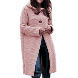 Godoboo Damen Strickjacke Pullover Elegante Damen Strickmantel Lange Cardigan Coat Einfarbig mit Kapuzen Lose Warm Herbst Winter von Godoboo