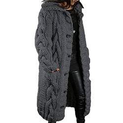 Godoboo Damen Strickjacke Pullover Lang Cardigan Einfarbig Strickcardigan Outwear Winterjacke Pulli Mit Einzig Knöpfe Jacket Strickpullover Mantel Strickmantel mit Tasche von Godoboo