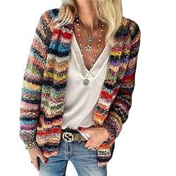 Godoboo Damen Strickjacke Regenbogen Cardigan Pullover Winter Strickpullover Elegant Offen Langarm Outwear Strickmantel Warm Strickpullover Herbst Winter Strickcardigan von Godoboo