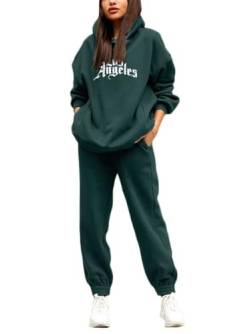 Godoboo Damen Tracksuit Langarm Hoodies und Hosen Herbst Winter 2 Stück Buchstaben Druck Warm Hausanzug Sweatshirt Lose Jogginganzug Kapuzenpullover Jogginghose für Damen Yoga Gym von Godoboo