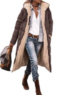 Godoboo Damen Wintermäntel Lang Auf Beiden Pufferjacken Warmer Kapuzenmantel Damen Winterjacke Casual Wintermantel mit Kapuze Frauen Oberbekleidung Outdoorjacke von Godoboo