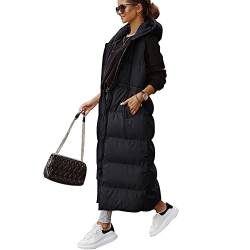 Godoboo Daunenweste Damen Lang Vest Ärmellos Warmer Jacke Übergangs Daunenweste Medium Lange Dicker Slim Zip Einfarbig Freizeit Mantel Jacke mit Taschen Herbst Winter Outdoor Klettern Reisen von Godoboo