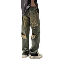 Godoboo Herren Jeans Baggy Jeans Bedruckt Hip Hop Jeanshose Straight Leg Casual Vintage Denim Hosen Y2K Jeans Teenager Hose Bedruckte Jeans Streetwear Cargohosen von Godoboo
