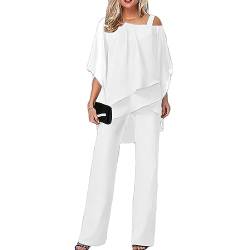 Godoboo Hosenanzug Damen 2 Teiliges Set Spitze Chiffon Shirt Und Hohe Hosenanzug Tüll Abendanzug Sets Hosenanzug Cocktail Party Spitzen Vintage Lange Hose Abendanzug Outfit von Godoboo