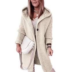 Godoboo Lang Cardigan Kapuzenpullover Damen Strickjacke Grobstrickjacke Strickmantel mit Kapuze Cardigan Strickpullover Jacke Sweater Outerwear Herbst Winter von Godoboo