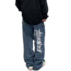Godoboo Men Hip Hop Jeans Casual Jeanshose Vintage Denim Hosen Bedruckte Jeans Teenager Baggy Skateboard Hose Straight Leg Bedruckte Jeans Straßenjeans Jeans mit Vintage-Waschung von Godoboo