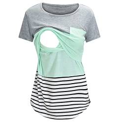 Elegante Blusen 3/4 Ärmel Damen Umstandsmode Kurzarm Rundhalsausschnitt Einfarbig Asymmetrisch Klappe Stilltops T-Shirt Zum Stillen 1er Pack Damen-Stillshirt-Kurzarm-Umstands-Nursing-T-Shirt-Tops von Godom