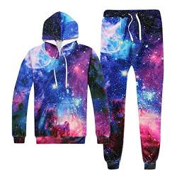 Godom Jogging Anzug Herren Set, Jogginganzug Schwarz Men Universe 3D-Druck mit Kapuze Galaxy Hoodie Tops Hosen Sets Sportanzug Trainingsanzug Jungen Weste Hochzeit von Godom