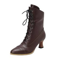 Godom Stiefeletten Damen Mit Absatz, Stiefeletten Damen Stiefel Damen Bootsschuhe Damen Vintage Viktorianisch Stiefel Damen Schnürsenkel Steampunk Kurzschaft Stiefel mit Absatz Reißverschluss MidBoots von Godom