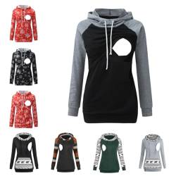 Godom Stillpullover Damen, Damen Stillen Hoodie Umstandspullover Langarm Umstandsmode Jacke Damen Stilloberteile Langarm Stillshirt Hoodie Damen mit Taschen Solid/Patchwork/Weihnachten Kapuzenpullover von Godom