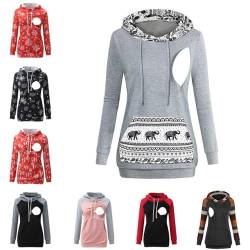 Godom Stillpullover Damen, Damen Stillen Hoodie Umstandspullover Langarm Umstandsmode Jacke Damen Stilloberteile Langarm Stillshirt Hoodie Damen mit Taschen Solid/Patchwork/Weihnachten Kapuzenpullover von Godom