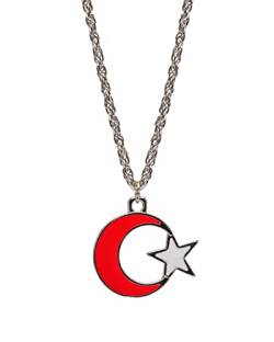 Gök-Türk Halskette Kette für Herren Unisex mit Anhänger Halbmond mit Stern Ay Yildiz - Silber, rot von Gök-Türk
