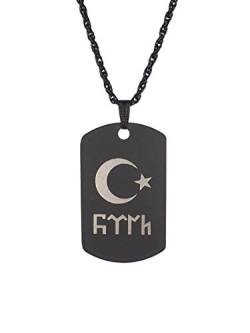 Gök-Türk Halskette Künye für Herren Unisex mit Anhänger Ay Yildiz - Ertugrul Alttürkisch Halbmond mit Stern - schwarz von Gök-Türk