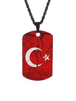 Gök-Türk Halskette Künye für Herren Unisex mit Anhänger Ay Yildiz Halbmond mit Stern Türkische Flagge Türkei Türkiye - rot von Gök-Türk