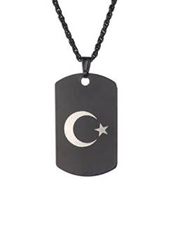 Gök-Türk Halskette Künye für Herren Unisex mit Anhänger Ay Yildiz Halbmond mit Stern - schwarz von Gök-Türk