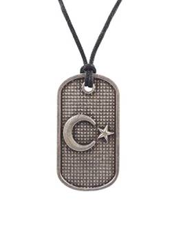 Gök-Türk Halskette für Herren Künye Unisex mit Anhänger 'Halbmond mit Stern'- Ay Yildiz Schwarze Schnur, ColorName:Silber von Gök-Türk