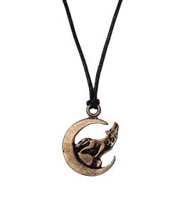 Gök-Türk Halskette für Herren mit Anhänger Wolf mit Mond Stern - Schwarze Schnur von Gök-Türk