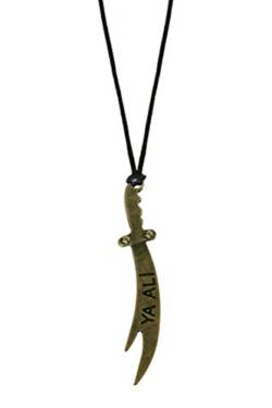 Gök-Türk Halskette für Herren mit Anhänger 'Ya Ali' Schwert Zülfikar 7,5 cm - Schwarze Schnur von Gök-Türk