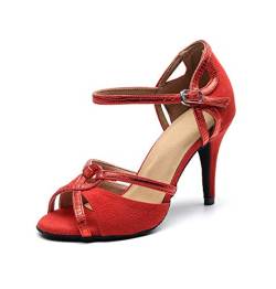 Goettin Professionelle Latein-Tanzschuhe, Satin, Salsa-Tänzerin, Ballsaal, Tango, Tanzschuhe für Damen, mit 8,9 cm Absatz von FBA, Rot/Ausflug, einfarbig (Getaway Solids), 37.5 EU von Goettin