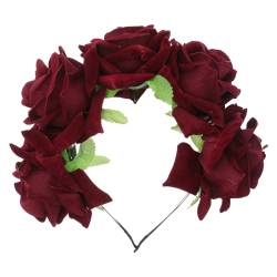 Gogogmee Brautkopfschmuck Mit Blumen Stirnband Mit Roten Rosen Frauen Haarreifen Rosafarbener Haarreif Rose Geblümt Gotischer Blumenkopfschmuck Für Frauen Rote Rose Halloween Damen von Gogogmee