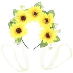 Gogogmee Girlande Stirnband Sonnenblumen-Kopfschmuck Haarschmuck für die Braut sunflower sonnenblumenol Blumengirlande Tiara 70er Stirnband 70er Jahre Blumenkrone Böhmen Kranz von Gogogmee