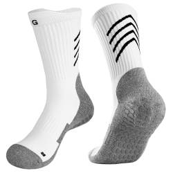 Anti-Rutsch Fußball Socke Herren Damen Grip Socke Anti-Rutsch Sport Trainning Socke Rugby Handball Tennis grau-weiß M 1P von Gogogoal