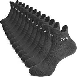 Gogogoal Knöchel kompressions Laufsocken Herren Damen niedrig geschnittene gepolsterte Sport socke atmungsaktiv dicke Frottee No-Show Socken Handball Schwarz L 6P von Gogogoal