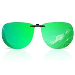 Goiteia Polarisierte, nicht aufklappbare Sonnenbrille zum Anklippen über verschreibungspflichtige Brille für modische Herren und Damen, kompakte Passform, Grüner Spiegel (60 x 50 mm), L von Goiteia