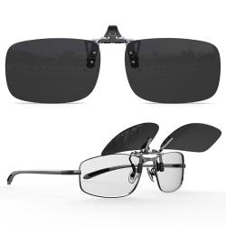 Goiteia Polarisierte Flip-up-Sonnenbrille mit Clip über verschreibungspflichtigen Brillen für Männer und Frauen, einfach an- und auszuziehen, einhändig, Schwarze superdunkle Cat.4-Gläser für von Goiteia