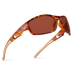 Goiteia Polarisierte Sonnenbrille Radsportbrille Herren Damen mit UV400 Schutz- Sportsonnenbrille zum Radfahren Autofahren Laufen Wandern Angeln Unzerbrechlicher Leichter TR90 Rahmen-Schildkröte-Braun von Goiteia