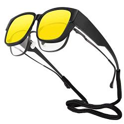 Goiteia Überdimensionale Nachtfahrüberbrillen für Frauen und Männer, effektiver Blendungsschutz vor entgegenkommenden Scheinwerfern, ultraleicht, polarisierter UV 400 Schutz (Schwarzer Rahmen) von Goiteia