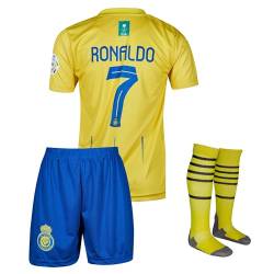 Gokaynex Ronaldo Al NASSR #7, 2023/2024 Kinder Trikot Mit Kurz, Fußball Neue Season, mit Socken (128,Gelb) von Gokaynex