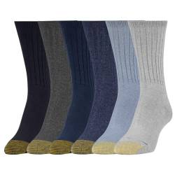 Gold Toe Damen Casual Ribbed Crew Socken Multipairs (6er Pack), Flanell/Chambray sortiert (6 Paar), 38 von Gold Toe