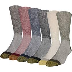 Gold Toe Herren 656s Cotton Crew Athletic, mehrere Socken, Khaki/Oliv/Schwarz/New Navy/Rot/Braun Heather (6 Paar), Large (6er Pack) von Gold Toe