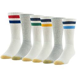 Gold Toe Herren 656s Cotton Crew Athletic, mehrere Socken, Streifen weiß/hellblau Sortiert (6 Paar), Large (6er Pack) von Gold Toe