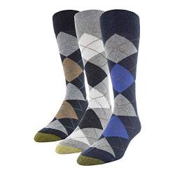 Gold Toe Herren Carlyle Argyle Crew Socken 3 Paar Kleidersocke, Marineblau/grau, Large (3er Pack) von Gold Toe