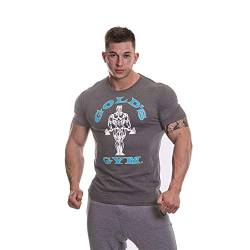 Gold's Gym Herren Muscle Joe T-Shirt Kurzarm Workout Premium Training Fitness Gym Sport T-Shirt L Grau meliert/Türkis von Gold's Gym