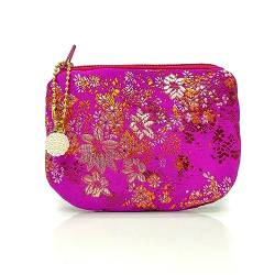 Handgemachte Schmuckbeutel Frauen Geldbörse Brokat Reißverschluss Brieftasche Seide Make-up Tasche, Magenta, small, Klassisches Zubehör von Golden Amy