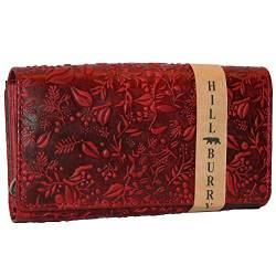 Hill Burry hochwertige Vintage Leder Damen Geldbörse Geldtasche Portemonnaie langes Portmonee Geldbeutel aus weichem Leder von außen - 17,8 x 9,9 x 3,8 cm (B x H x T) (Rot) von Golden Deer