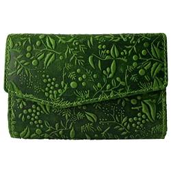 Hill Burry | hochwertige Vintage Leder für Damen Geldbörse Geldtasche Portemonnaie langes Portmonee Geldbeutel aus weichem Leder in grün von außen - 14,50 x 10,50 x 4,0cm (B x H x T) von Golden Deer