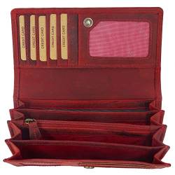 RFID Schutz Geldbörse Portemonnaie Portmonee aus Leder Frauen Damen Langbörse Geldbeutel Geldtasche (Hütmann Kollektion) (Rot) von Golden Deer