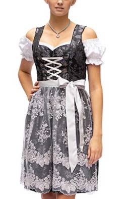 Dirndl Set Medusa 2tlg.Trachtenkleid Schwarz Grau geblümt 541GT (34) von Golden Trachten