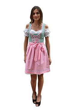 Dirndl Set Trachtenkleid 507GT Grün Rosa kariert 34 bis 42 (42) von Golden Trachten