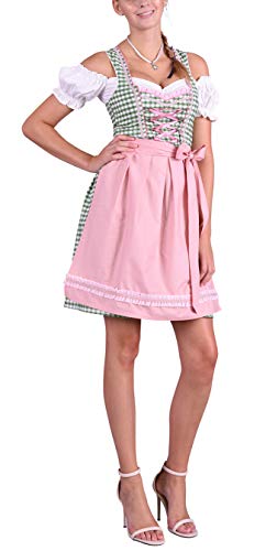 Dirndl Set Trachtenkleid 512GT Grün Weiß kariert (38) von Golden Trachten