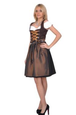 Golden Trachten Dirndl 3 TLG, Damen Midi Trachten-Kleid für Oktoberfest, Größe 34, braun, geblümt, 281GT von Golden Trachten