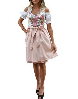 Golden Trachten Dirndl 3 TLG, Damen Midi Trachten-Kleid für Oktoberfest, Rosa Grün geblümt, 514GT (34) von Golden Trachten