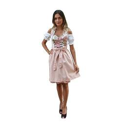 Golden Trachten Dirndl 3 TLG, Damen Midi Trachten-kleid für Oktoberfest, Rosa Grün geblümt, 514GT (40) von Golden Trachten